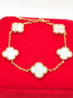 Bratara White Trifoi placata cu aur 14k