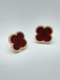 Cercei Cherry Trifoi cu surub placati cu aur 14k