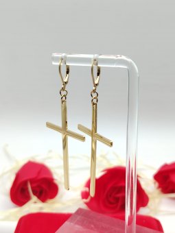 Cercei cruce Simple 5 cm lungime- placati cu aur 14k