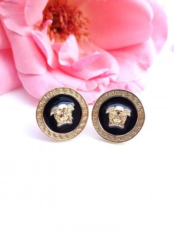 Cercei cu surub Black medusa placati cu aur 14k