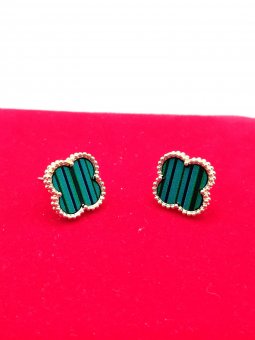 Cercei Green Trifoi cu surub placati cu aur 14k