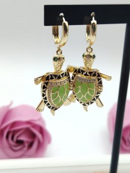 Cercei Lucky Turtle 2.5 cm placati cu aur 14k