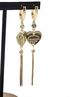 Cercei lungi heart placati cu aur 14k