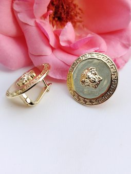 Cercei Medusa banut gravat 2.5 cm cu tortita placati cu aur 14k