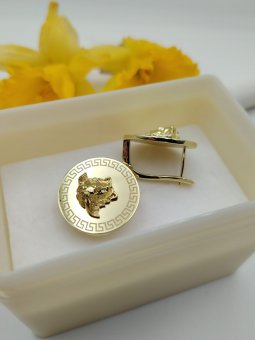 Cercei Medusa banut gravati 2,5cm cu tortita placati cu aur 14k