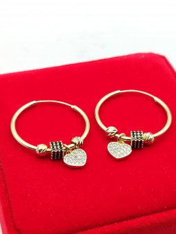 Cercei rotunzi 3 CM  Charm heart placati cu aur