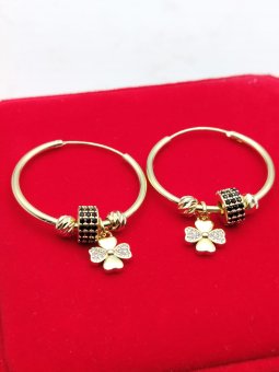 Cercei rotunzi 3 CM  Charm trifoi placati cu aur