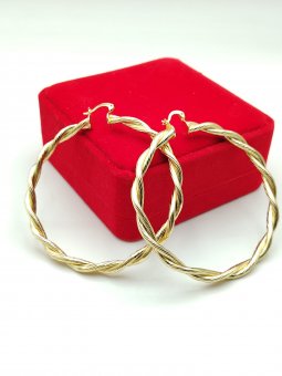 Cercei rotunzi Big Twist 7 cm placati cu aur 14k