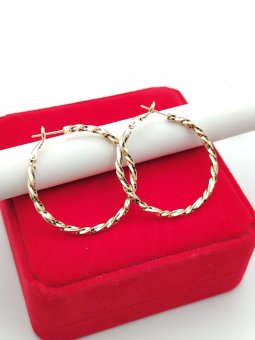 Cercei rotunzi rasuciti 3.5cm - placati cu aur 14k