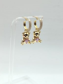 Cercei teddy Pink placati cu aur 14k