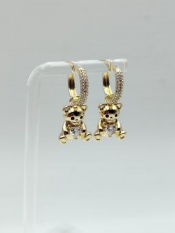 Cercei Teddy White placati cu aur 14k