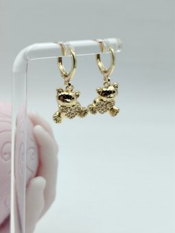 Cercei Ursulet Heart-placati cu aur 14k