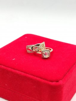 Inel dublu fix  Infinnity cu piatra alba placat cu aur 14K