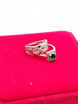 Inel dublu fix  Infinnity cu piatra verde placat cu aur 14K