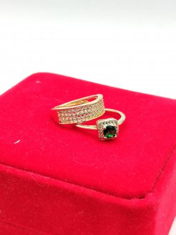 Inel dublu fix Luxe cu piatra verde placat cu aur 14k