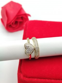 Inel dublu Heart- placat cu aur 14k