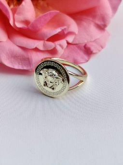 Inel fix medusa gravat placat cu aur 14k