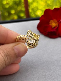 Inel reglabil pantera placat cu aur 14k