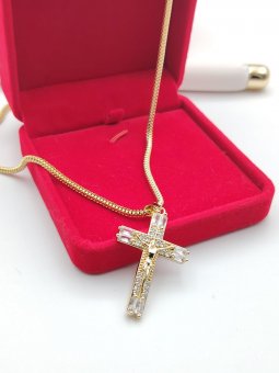 Lant cu cruce Diamond-placat cu aur 14k