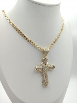 Lant cu cruce Fancy-placat cu aur 14k