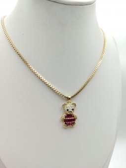 Lant cu pandantiv roz Ursulet-placat cu aur 14k