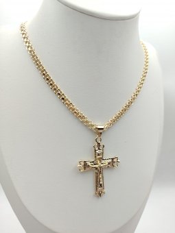 Lant dantelat cu cruce God placat cu aur 14k