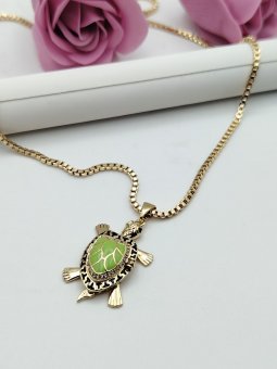 Lant Lucky Turtle placat cu aur 14k