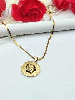 Lant Medusa gravat, banut 2,5cm-placat cu aur 18k
