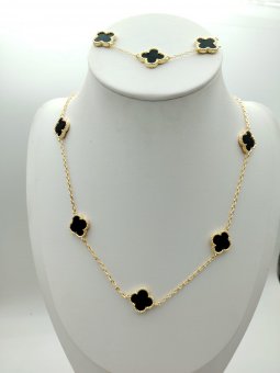 Set Black Trifoi lant si bratara-placat cu aur 14k