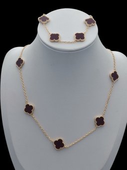 Set Cherry Trifoi lant si bratara, placat cu aur 14k