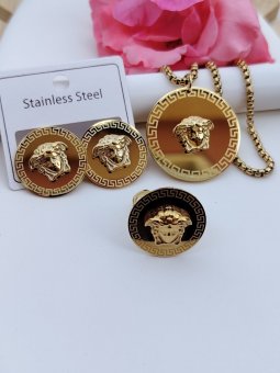 Set complet Banut mare gravat placat cu aur 18k
