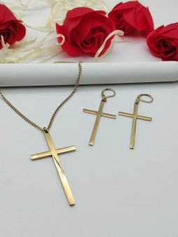Set Cruce -lant si cercei-placat cu aur 18k