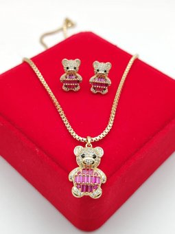 Set cu pandantiv Ursulet roz-placat cu aur 14k