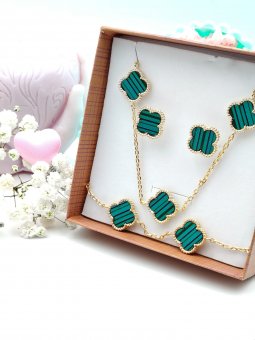 Set Green Trifoi complet, placat cu aur 14k