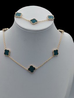 Set Green Trifoi lant si bratara, placat cu aur 14k