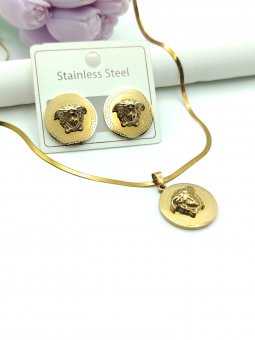 Set Medusa gravat-lant si cercei -placat cu aur 18k
