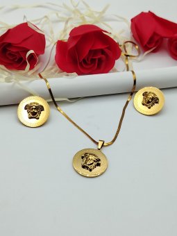 Set Medusa gravat 2,5 cm-lant si cercei -placat cu aur 18k