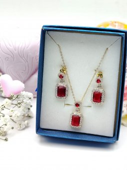 Set Red Diamond placat cu aur 14k