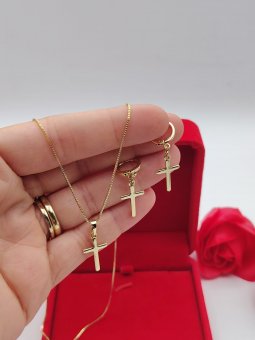Set Small Cross-placat cu aur 14k