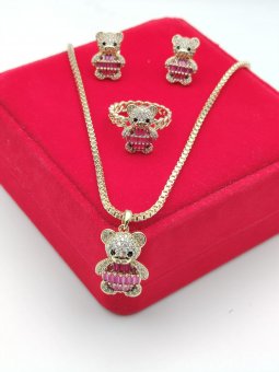 Set Ursulet Roz 3 piese-placat cu aur 14k