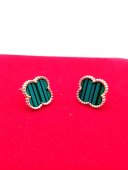 Cercei Green Trifoi cu surub placati cu aur 14k