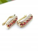 Cercei Line Red Stones - placati cu aur de 14k