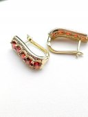 Cercei Line Red Stones - placati cu aur de 14k