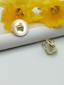 Cercei Medusa banut gravati 2cm  cu tortita placati cu aur 14k