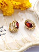 Cercei One Red Stone - placati cu aur de 14k
