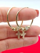 Cercei rotunzi 3 CM  Charm cruce placati cu aur