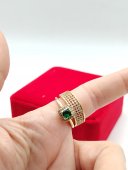 Inel dublu fix Luxe cu piatra verde placat cu aur 14k
