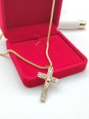 Lant cu cruce Diamond-placat cu aur 14k