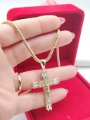Lant cu cruce Diamond-placat cu aur 14k