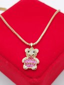 Lant cu pandantiv roz Ursulet-placat cu aur 14k